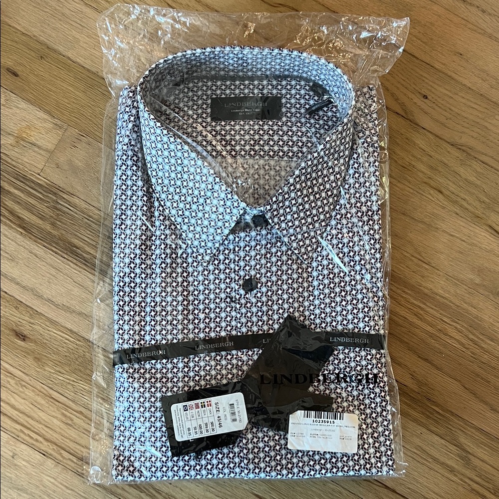 Men's Black and White Patterned Dress Shirt